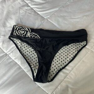 Vintage 90s Womens Size 14 Black White Polka Dot Bikini Bottom Bathing Suit